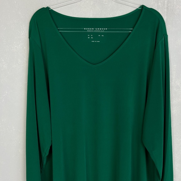 Susan Graver Modern Essentials plus size 3X long sleeve top green liquid knit - Picture 2 of 10